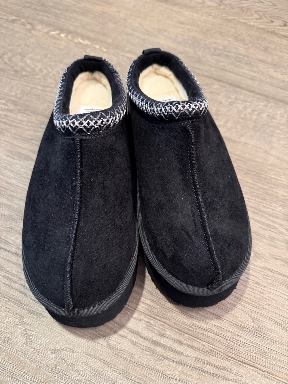 Black Suede Platform Slip-On Cozy Slippers size 8